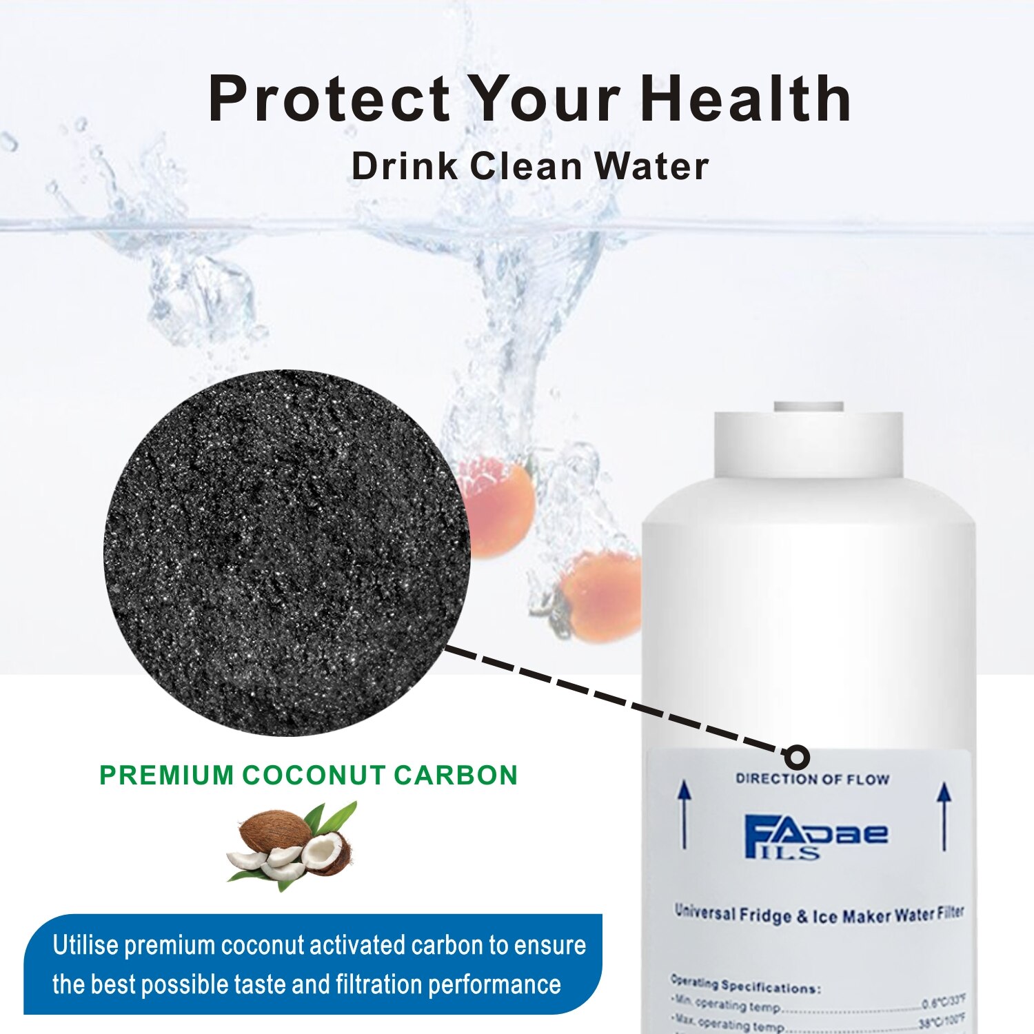 2 Pack of Universal Fridge and Icemaker Inline Water Filter 2"x10" with 1/4" Built-In Quick-Connect Fittings