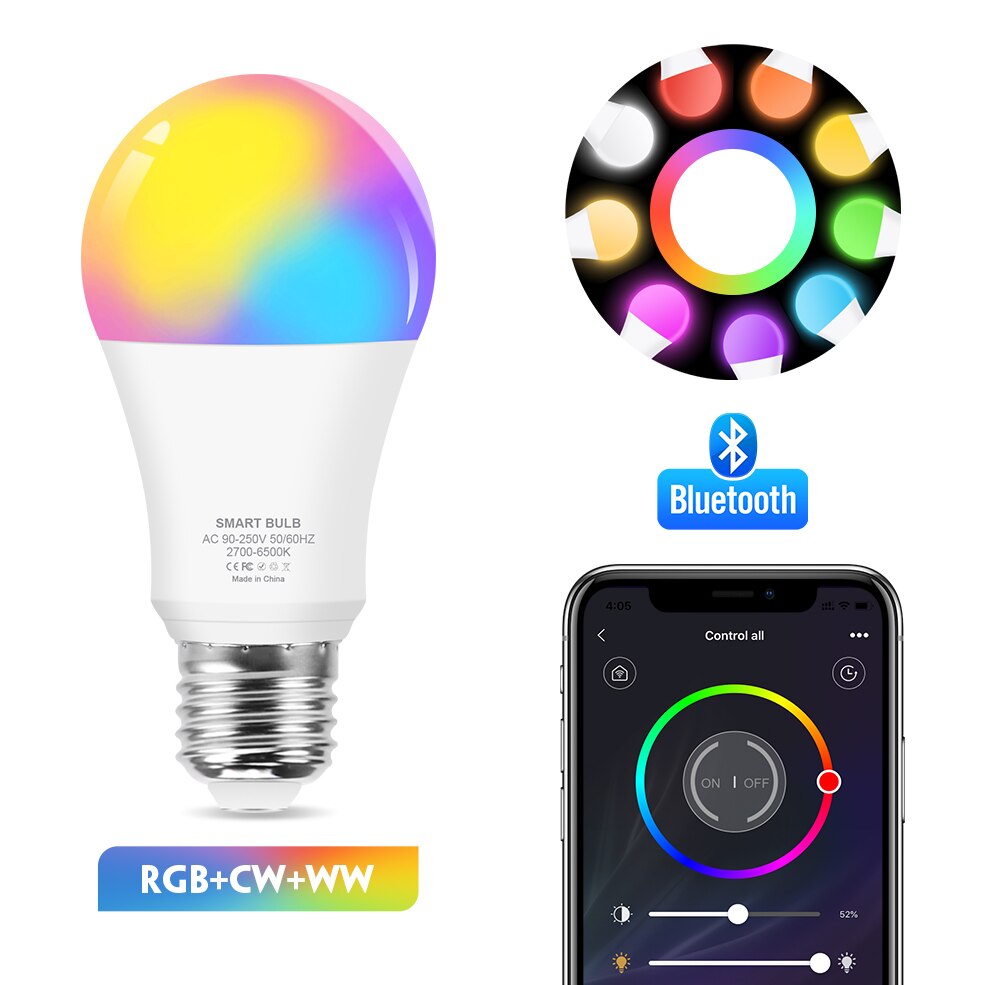 Ampoule intelligente Bluetooth, E27, RGB, blanc froid, blanc , magique, variable, Compatible avec Dohome Siri: 1PCS