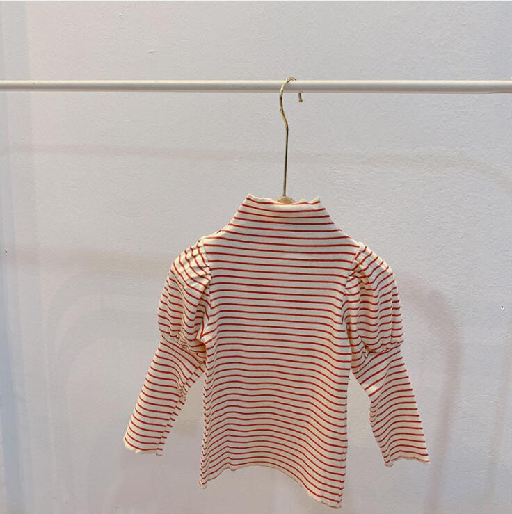 2020 nuove Ragazze A Strisce MAGLIETTA Del Manicotto di Soffio della camicia di Autunno del Cotone di Modo Delle Ragazze del manicotto Pieno Top 2-7 anni QV111: Rosso