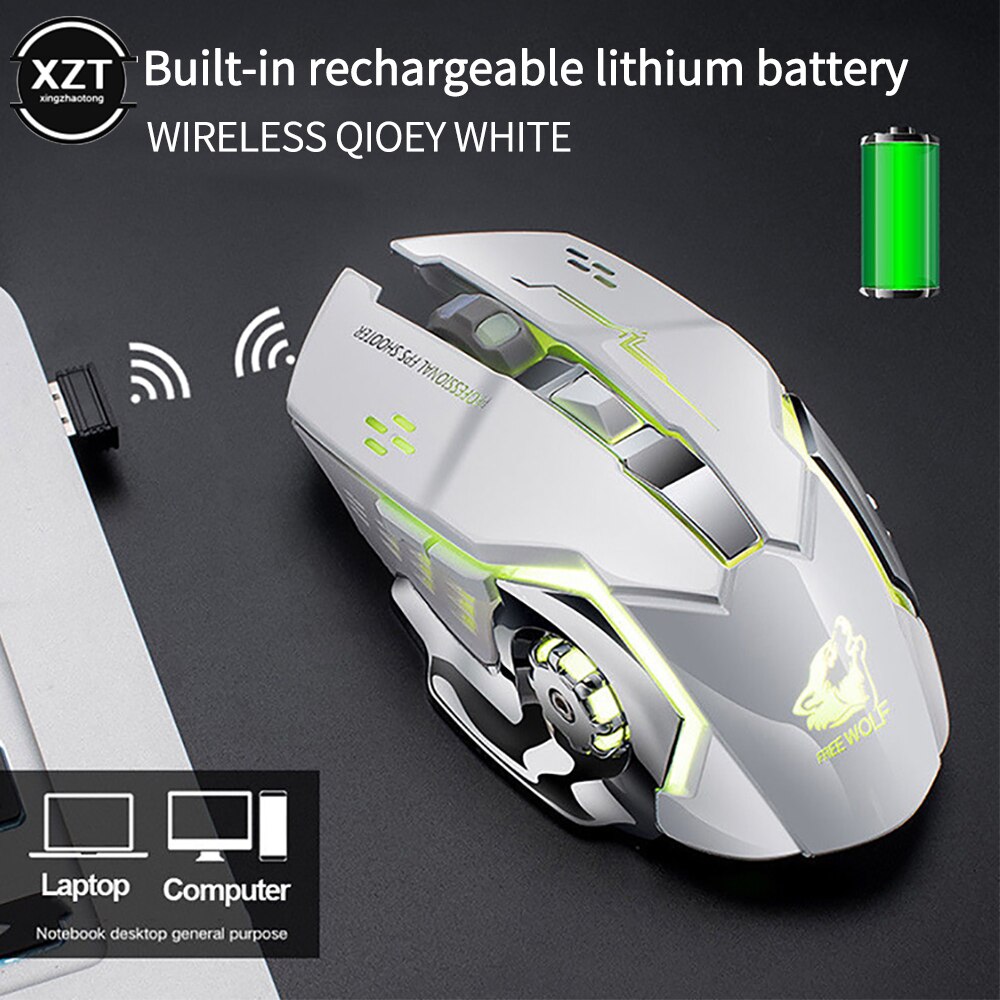Free Wolf X8 Wireless Mouse Charging Gaming Mouse Mute Backlit Mechanical Ergonomic Optical Computer Accessories for Pc Laptop