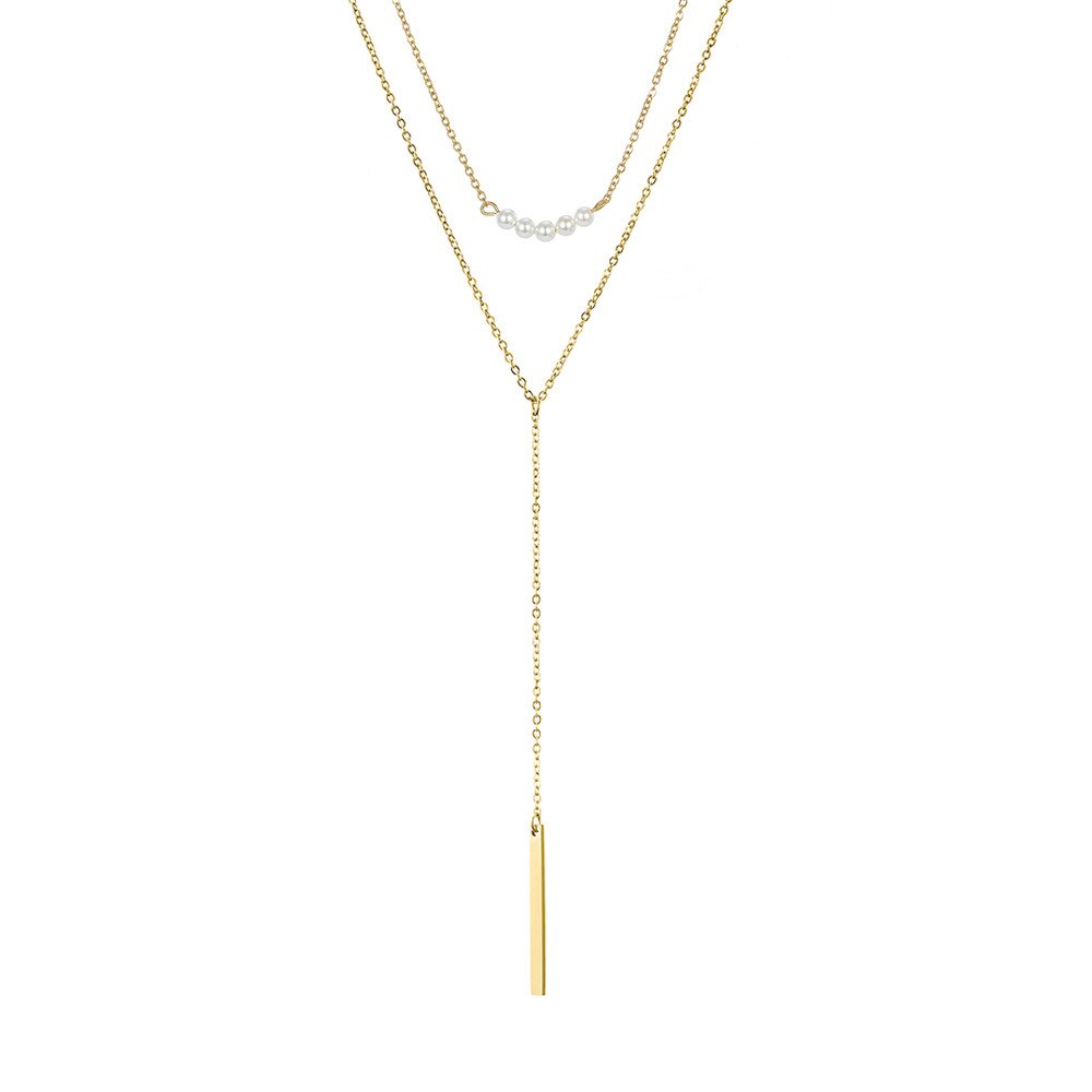 Zilveren parel hanger choker ketting ketting 316l roestvrij staal anti-allergie ketting voor vrouwen meisjes rechthoekige sieraden