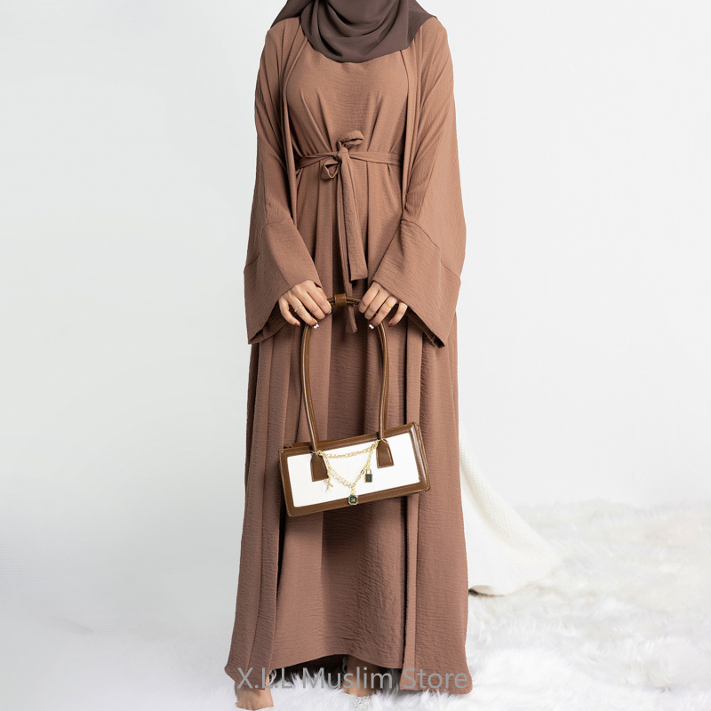 Abaya vestido Hijab sin mangas, conjunto musulmán a juego, bata islámica de lujo, vestido africano, Kimono marroquí, ropa de caftán, 2 uds./Set
