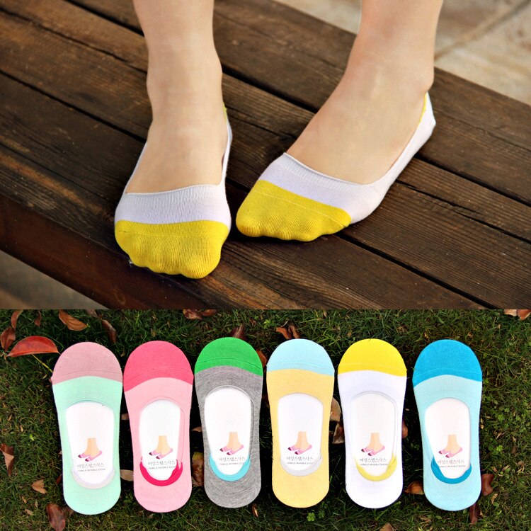 10 stuks = 5 paar MS zomer sokjes vrouwen snoep kleur siliconen antislip onzichtbare sokken Katoenen sokken japanse