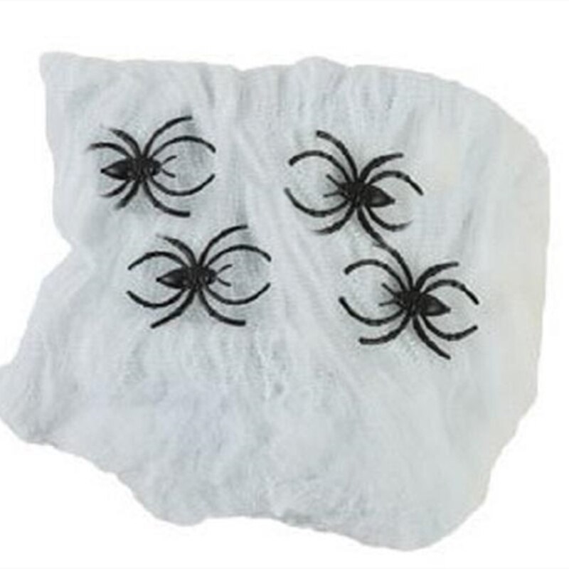 Halloween scene decoration props 1 spider web 4 spiders horror party haunted house scene props white/black supplies: White 60g