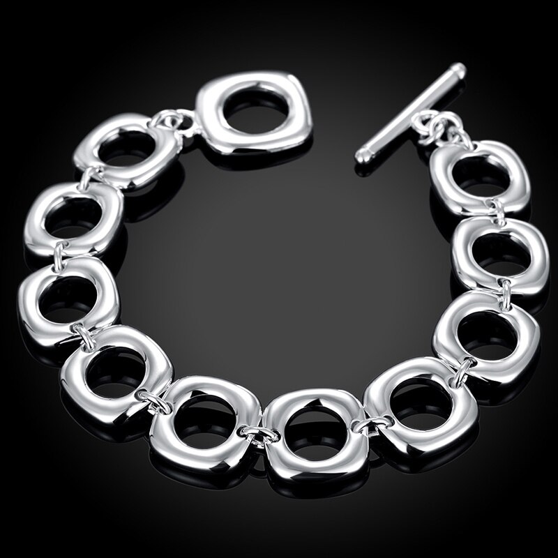 925 Silver Square Toggle Clasp Bracelets Chains For Men Silver Jewelry