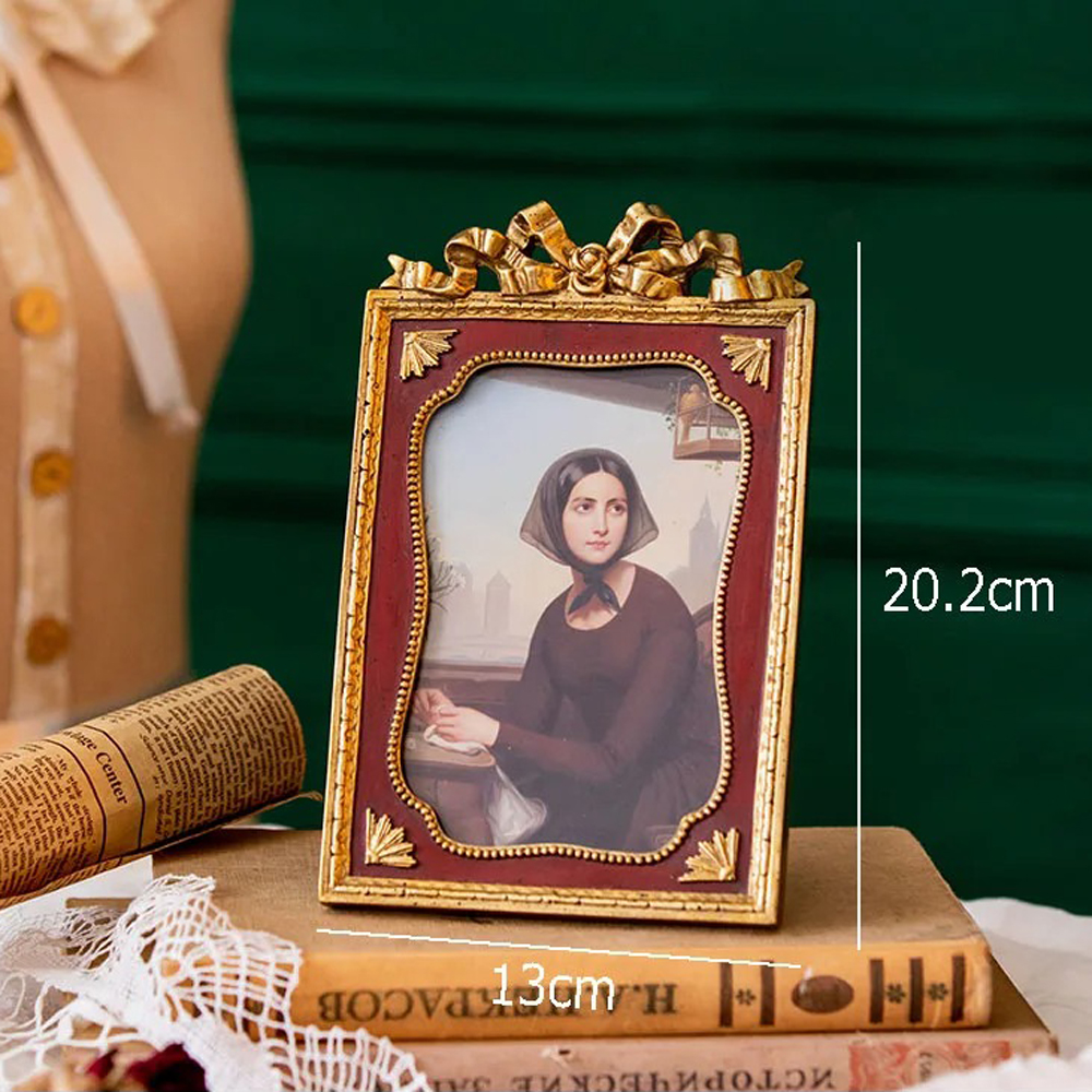 Marco de fotos Vintage de 6 pulgadas, mesa antigua, colgante de pared, marco de exhibición de resina europea para oficina, pasillo, , adornos artísticos: Rojo