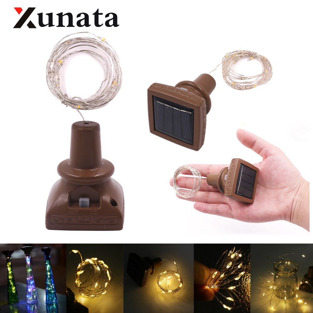 Weinflaschen-Kork, Kupferdraht, Lichterkette, sternenklar, solarbetrieben, Lichterkette, Girlande, Weihnachts-Weihnachtslicht, 2 m, 20 LEDs, 1 m, 10 LEDs