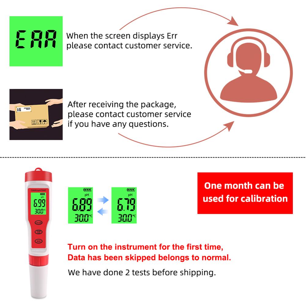 Yieryi 4 in 1 PH/TDS/EC/Temperature Meter PH Tester Digital Water Monitor Tester for Pools, Drinking Water, Aquariums