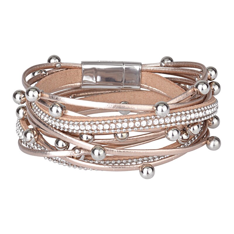 Metall Perlen Charme Leder Armbänder für Frauen Kristall Kette Bohemian Multilayer Wrap Armband Weiblichen Schmuck
