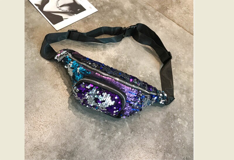 Women Waist Packs Girls Sequins Glitter Bag Fanny Pouch Hip Purse Satchel Chest Casual Ladies Handbags: B