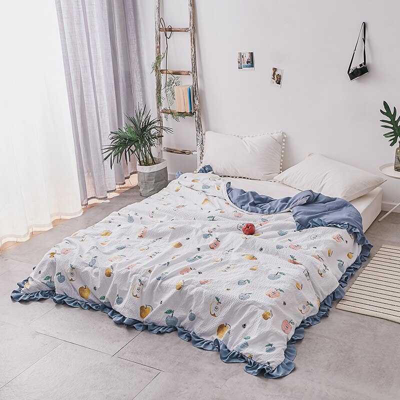 Zomerbeddengoed seersucker zomer koele quilt lotusblad rand reactieve print gewatteerde airconditioner quilt kleine frisse stijl: 180210cm / B