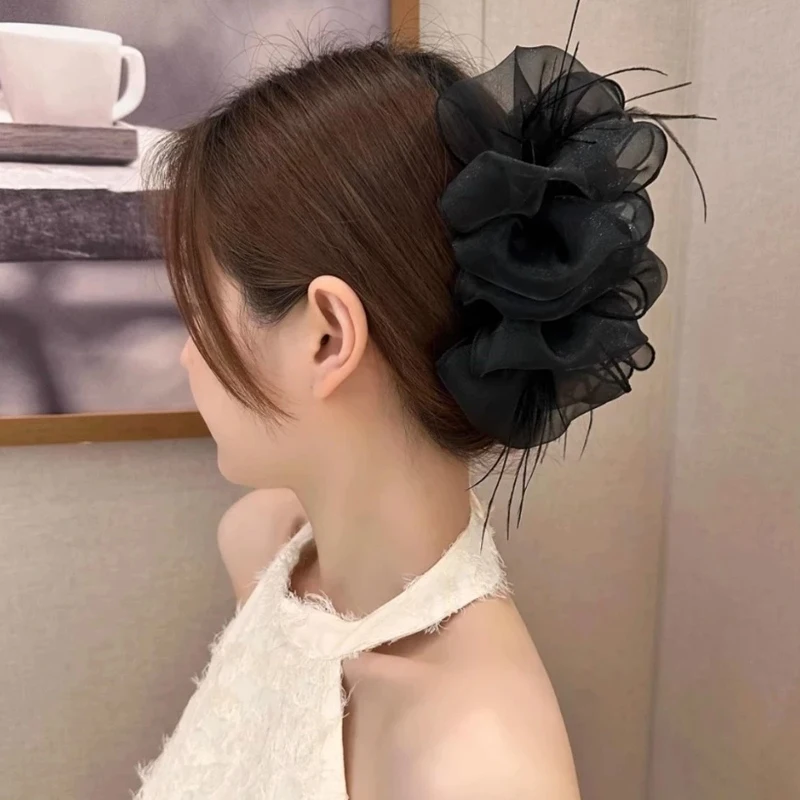 Mesh Bow Grip Clip Women Girls Sweet Black Large Hair Clip Shopping Wedding Daily Hair Claws Hair Accessories