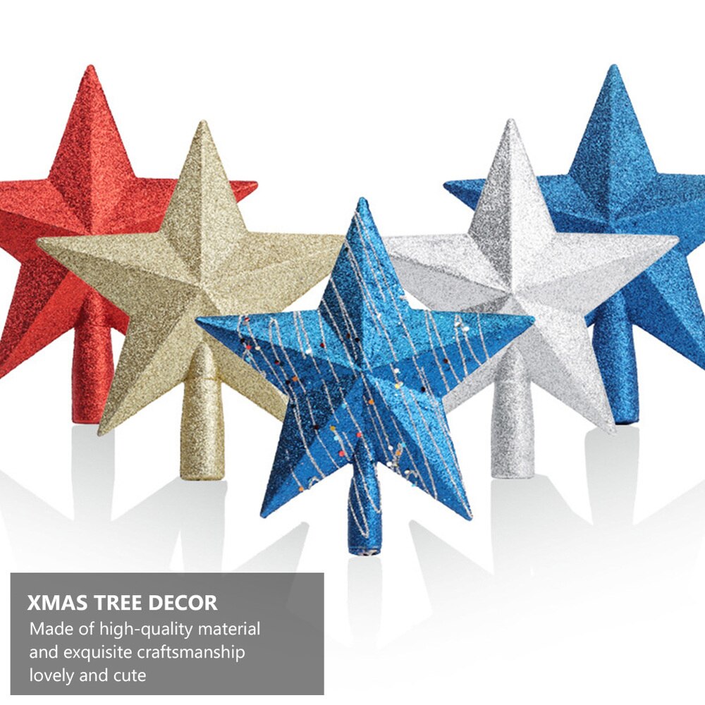 5pcs Christmas DIY Tree Top Toppers Tree Glitter Star Pendants (Random Color)
