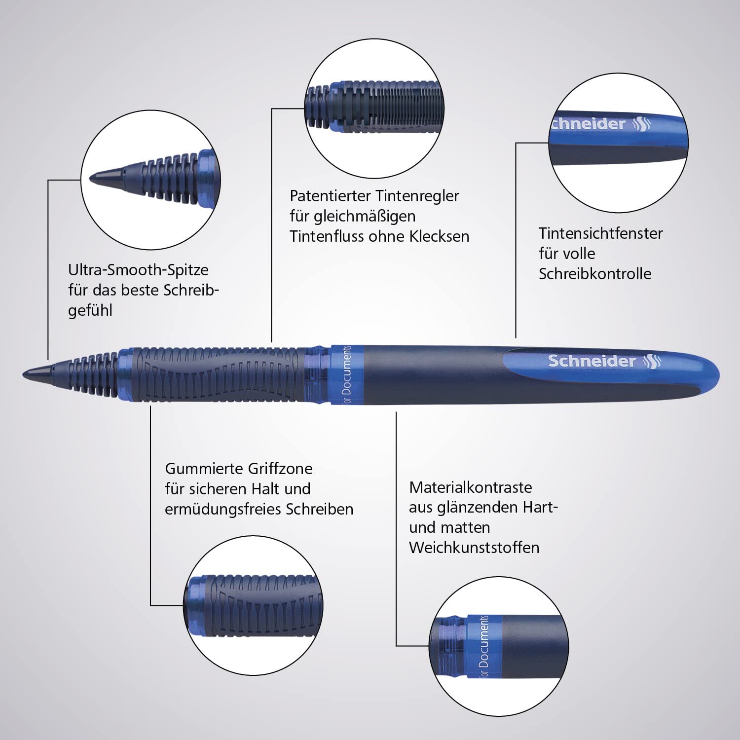 Schneider in One Business Rollerball Pen 0.6mm, Black /Blue Ink, Signature Pen, Box of 10