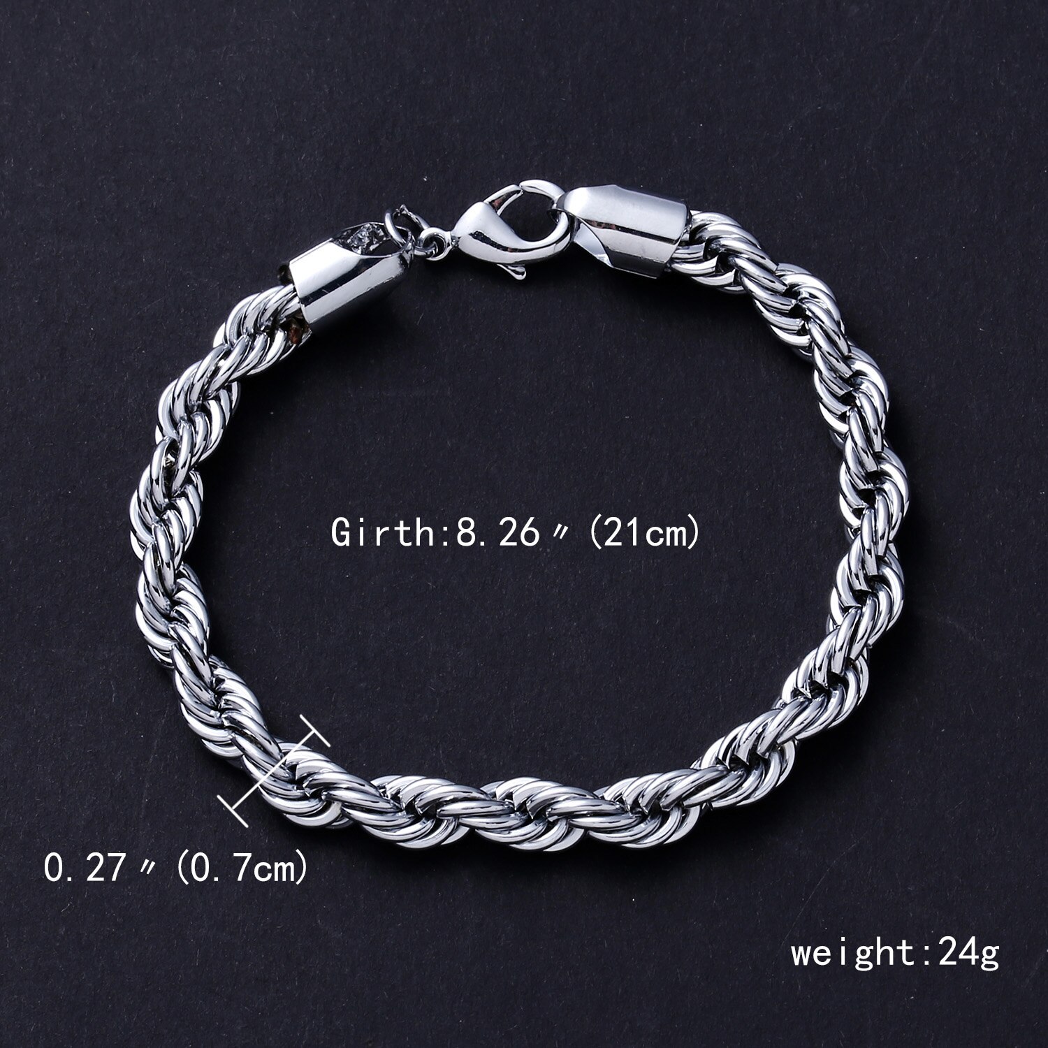 RINHOO Punk hommes Bracelet bijoux hommes en acier inoxydable couleur argent chaîne lien Bracelet Bracelet Bracelet: 7mm twist chain