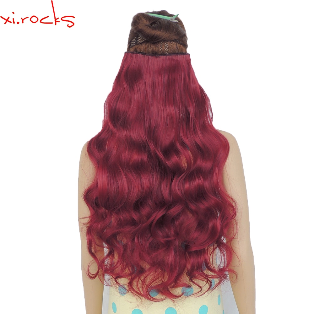 Wjj 12070/118c 2 piece xi.rocks clips in hair extension syntetiske parykker clips extensions krøllet hårnåle paryk mørk rød farve