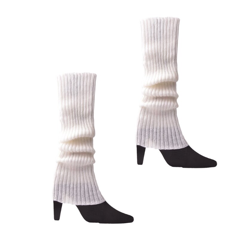 Women Vintage 80s Ribbed Knitted Leg Warmers Fluorescent Color Crochet Long Boot Socks Stockings for Party Dance Yoga: W