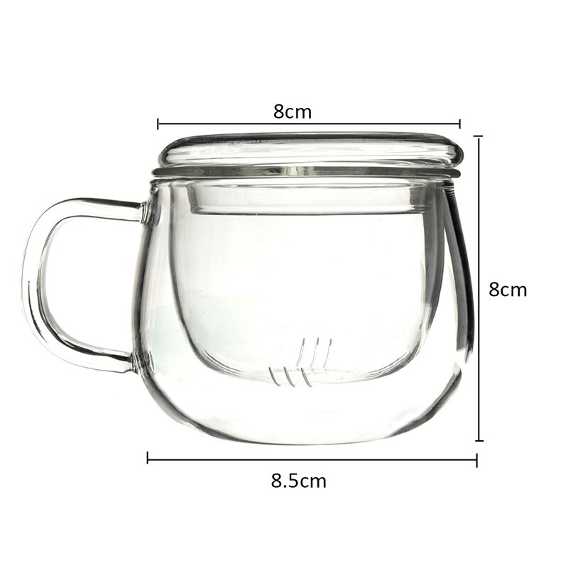 Arshen Duurzaam 3 in 1 Set 320 ml Clear Hittebestendige thee Koffie met Thee-ei Filter Deksel Gebruik voor Thuiskantoor