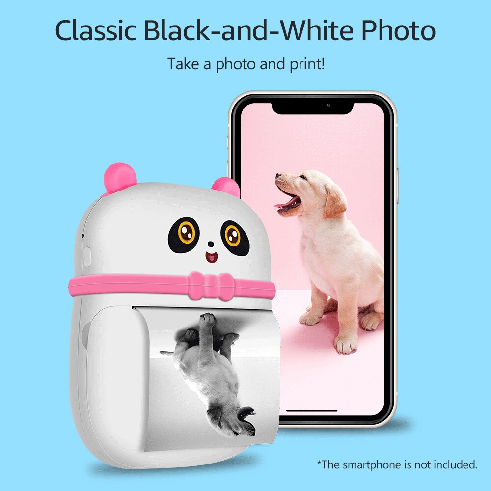 Kids Mini Pocket Printer Portable Thermal Printer BT Cute Appearance Printer w/ Printing Paper for Note Photo Document Printing