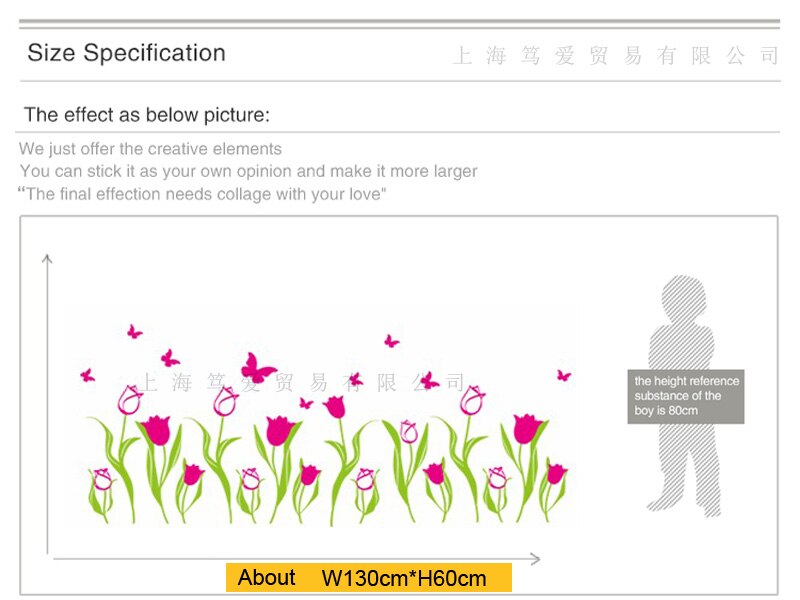 rose røde tulipaner blomster vindusklistremerker pvc-materiale sommerfugler gjør-det-selv-veggdekor til stue butikk glass vindu dekorasjon