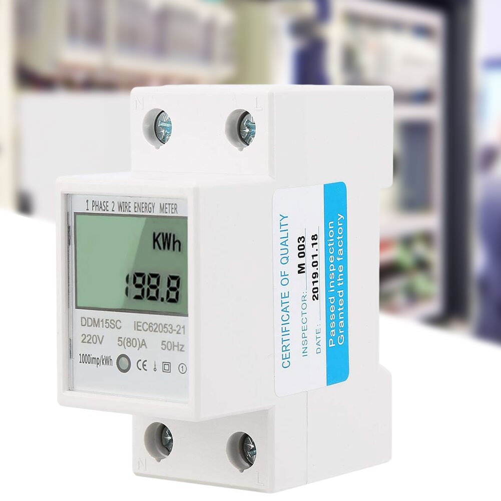 LCD Digital Single Phase Energy Meter kWh Power Consumption Meter Wattmeter Electronic Display for DIN Rail 5-80 A DDM15SC