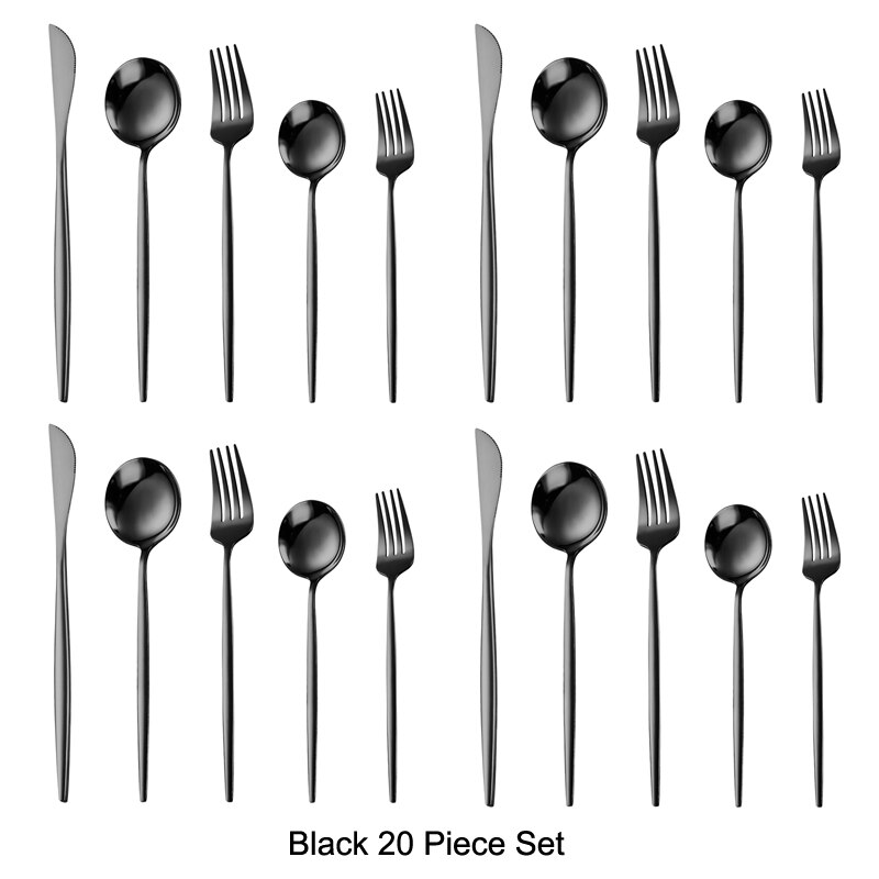 20 pièces or noir ensemble de couverts ensemble de vaisselle 18/10 acier inoxydable couteau Dessert fourchette cuillère vaisselle argenterie directe: Black