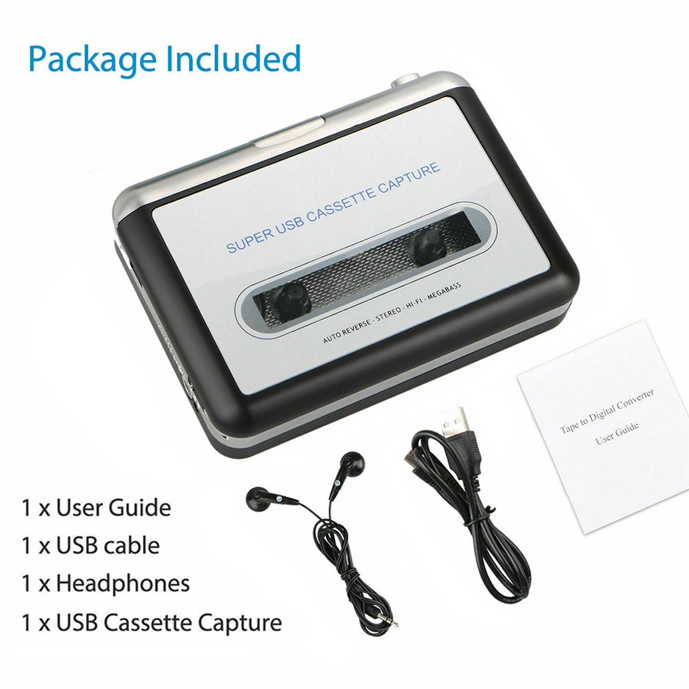 Reproductor de casetes Convertidor de casete USB a MP3 Captura Audio Reproductor de música Grabadora de casetes de cinta