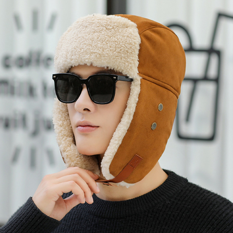 HT3998 Winter Hat Men Women Thick Warm Earflap Hat Male Windproof Ski Russian Cap Female Russian Hat Trapper Cap Bomber Hat