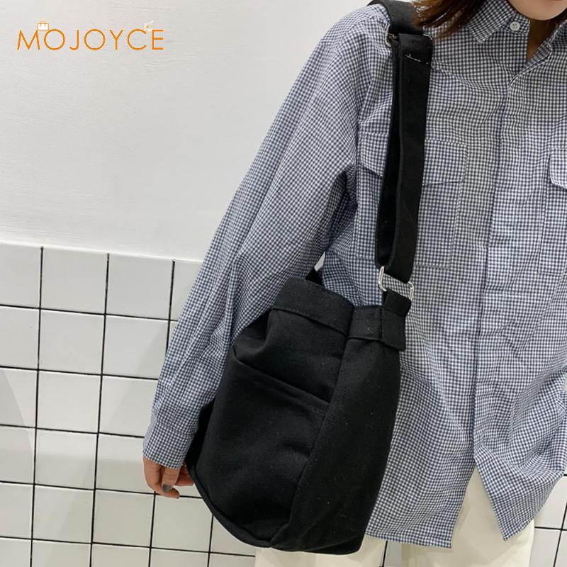 Lærred messenger tasker kvinder ensfarvet stor kapacitet skulder håndtaske øko crossbody taske dame vintage messenger tasker