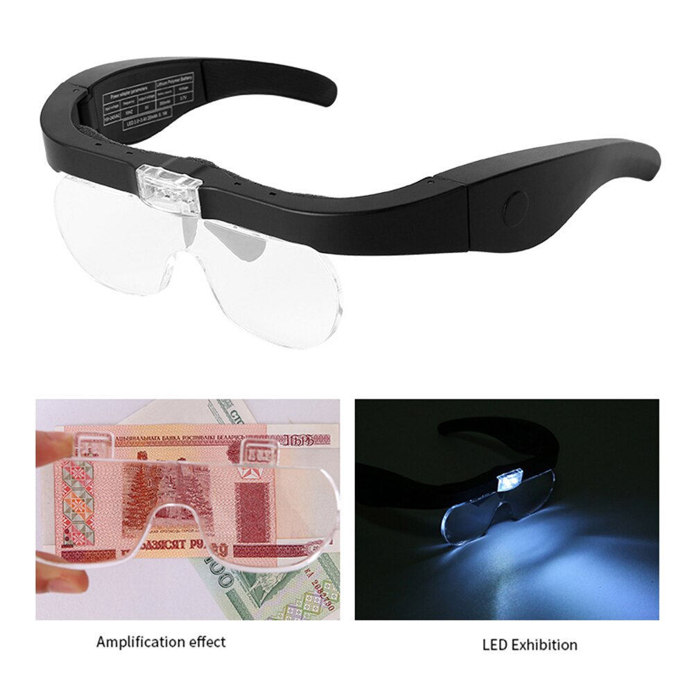 Förstoringsglasögon förstoringsglas 1.5x 2.5x 3.5x 5.0x usb uppladdningsbar med led-ljus för läsning juvelerare urmakare reparation bär: 1.5x 2.5x 3.5x 5.0x
