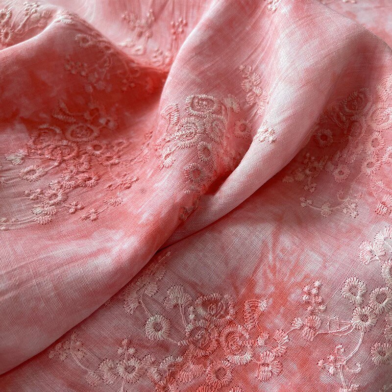 ramie fabric Heavy industry embroidery tissu Hand tie dyed dress shirt sewing