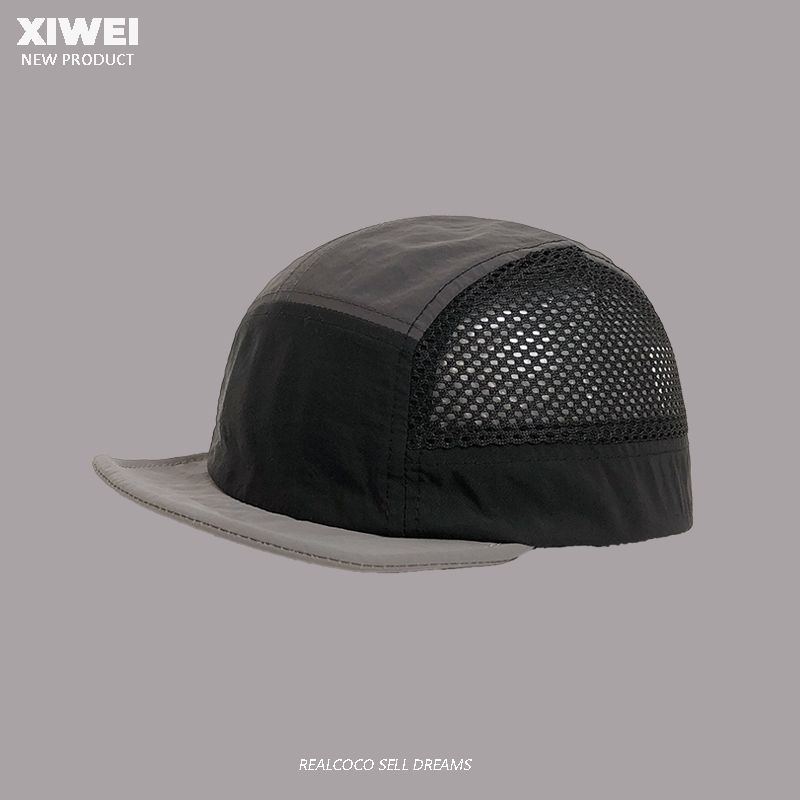 Verão nova moda contraste cor emenda malha bonés de beisebol feminino acampamento ao ar livre proteção solar de secagem rápida chapéu masculino: Preto