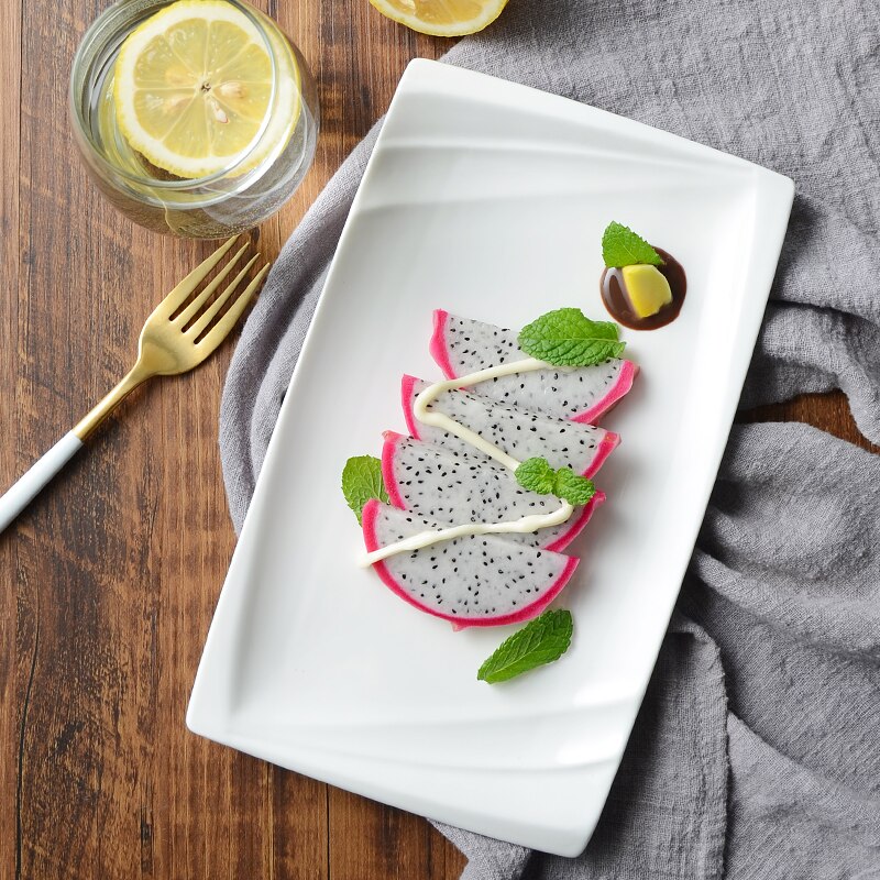 Pure White Ceramic Rectangular Flat Plate Cake Plate Sushi Fruit Plate