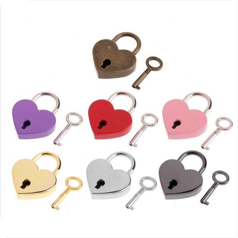 Heart Shape Vintage Old Antique Style Mini Archaize Padlocks Key Lock with Key Metal Twist Lock for Bags