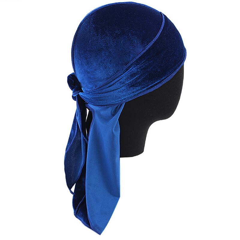 Women Breathable Velvet Turban Hat Durag Wigs Doo Headwrap Long Tail Pirate Caps Solid Color Women Hair Accessories: royal blue