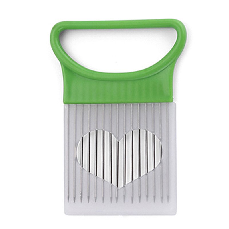 1pc ruostumatonta terästä sipuli leikkuri sipuli haarukka hedelmä vihannekset silppurit viipalointi tomaatti leikkuri veitsi leikkaus turvallinen apu keittiötyökalu: 1pc vihreää