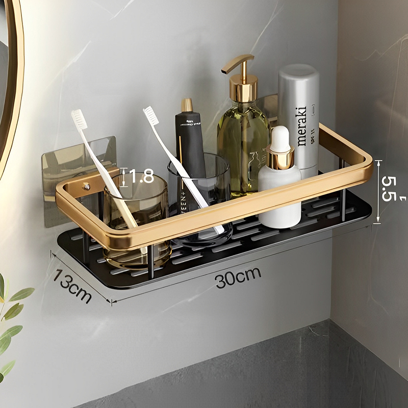 Punch Gratis Wandmontage Badkamer Plank Geen Boor Douche Plank Keuken Organizer Shampoo Rek Make-up Organizer: YELLOW