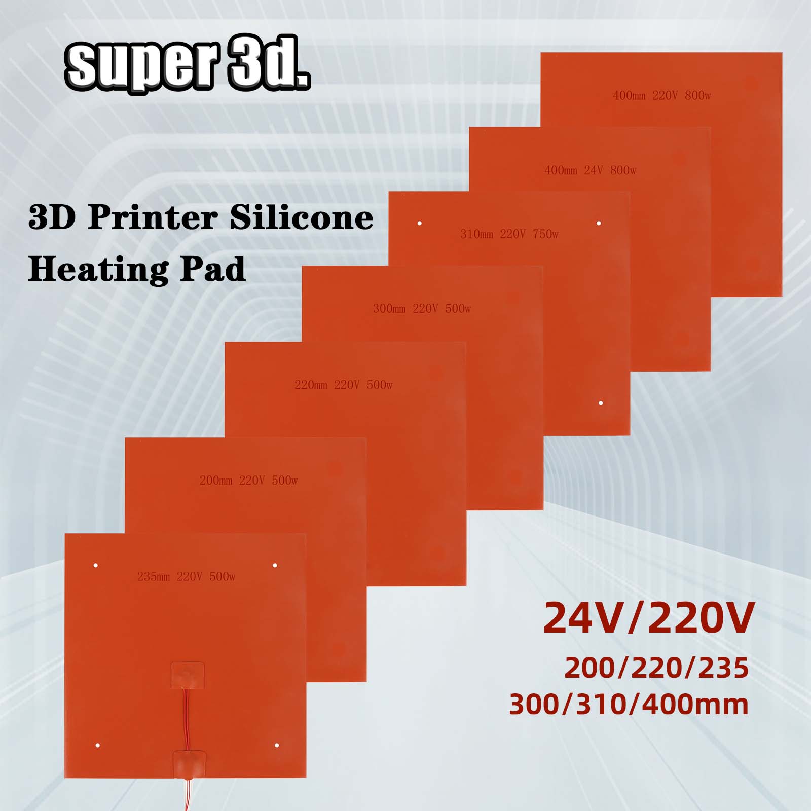 Silikon-Heizmatte 220V Heizbett 235/300/310/400mm Wasserdichter Gummi 750W/500W für 3D-Drucker Ender-3 CR10 Heizmatte