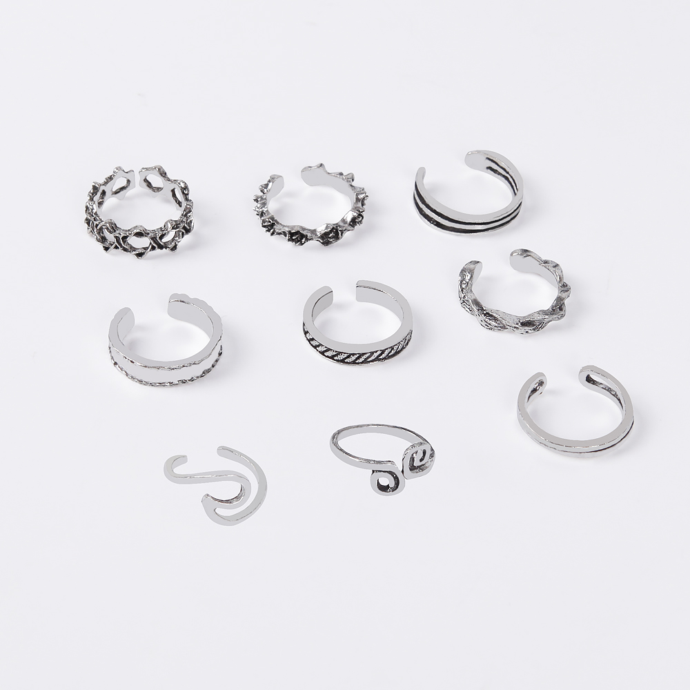 7Stck Jahrgang Hohlen Geschnitzt Sterne Mond Kappe Ringe Bausätze Böhmischen Einstellbare Öffnen Finger Ring für Frauen Boho Strand Fuß Ring Schmuck: Grün