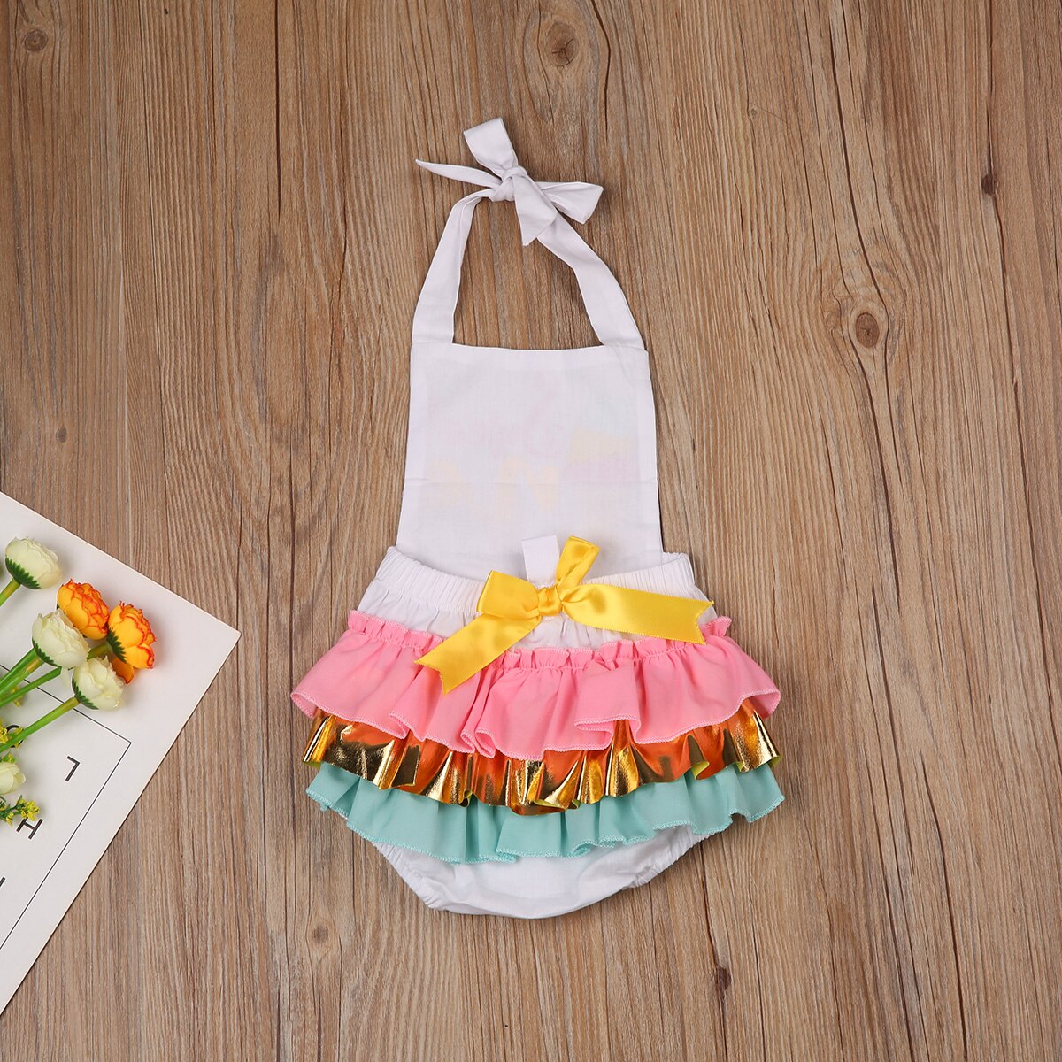 -né enfants bébé filles garçons combishorts sans manches ceinture lettre imprimer dos nu volants combinaisons 0-24M
