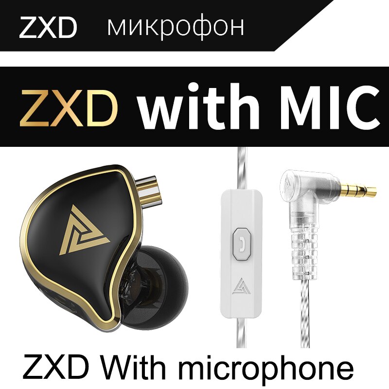 QKZ ZXD CRN EDX PRO Dynamic Earphones HIFI Music Sport Earbuds In Ear Earphones Sport Noise Cancelling Headset DQ6 ZS10PRO: ZXD black  MIC