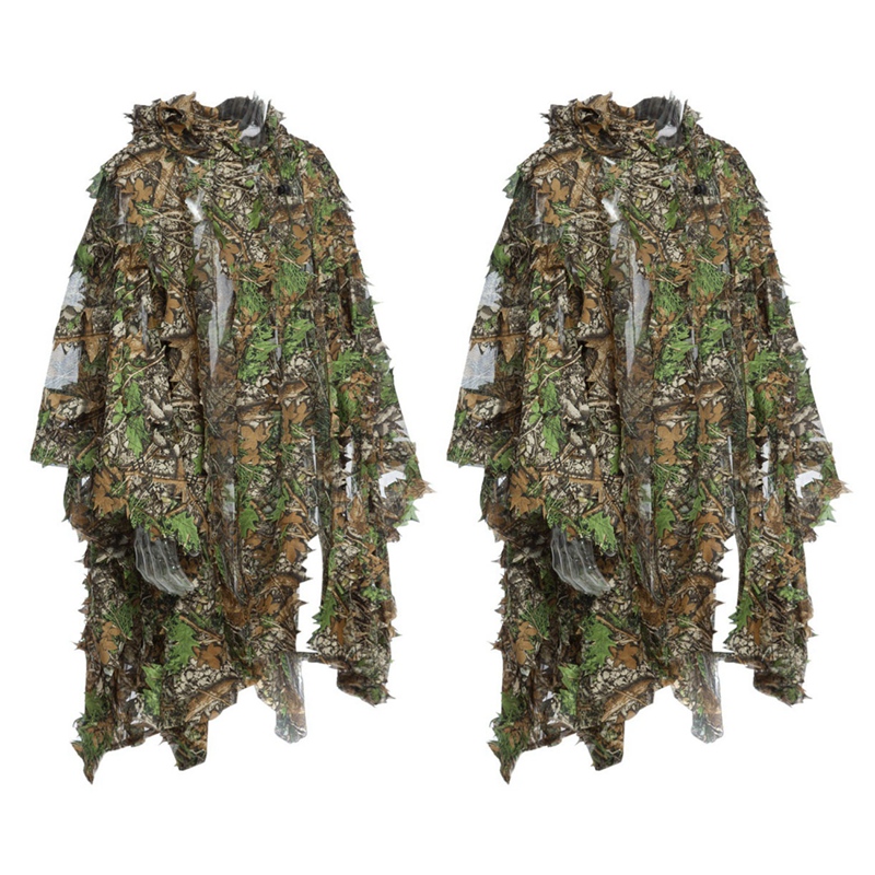 2X Camo 3D Leaf Cloak Yowie Ghillie Breathable Open Poncho Type Camouflage Birdwatching Poncho Suit: Default Title