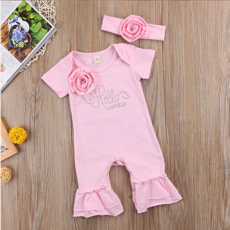 Neugeborenen Baby Mädchen Blume Strampler Rüschen Gesamt + Stirnband Outfit Kleidung einstellen