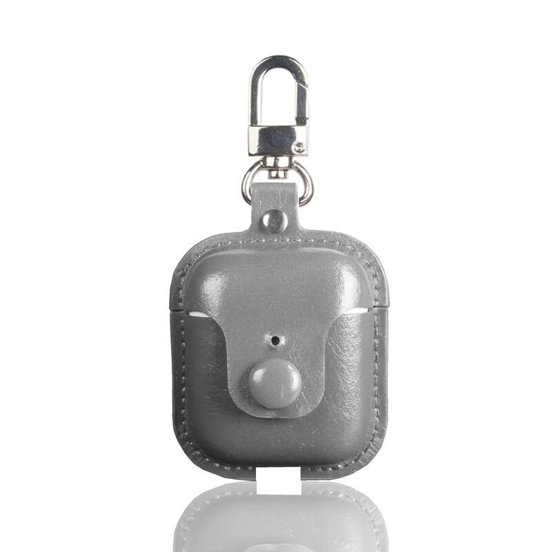 Voor realme buds air case luxe olie huid heldere pu leren hoes met haak: 3 grijs