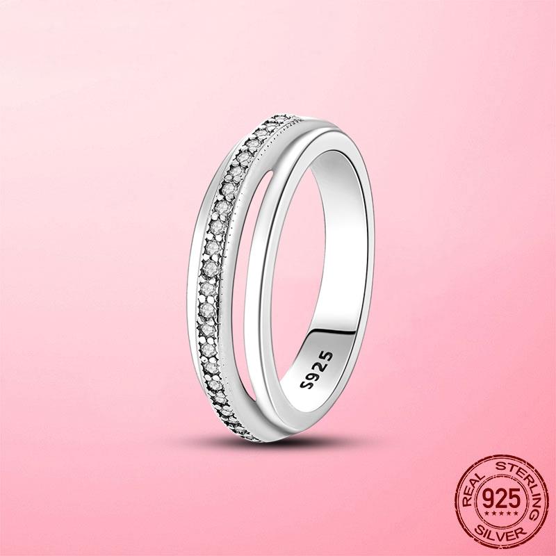 Geluk Vinger Ringen Echt 925 Sterling Zilver Triple Band Pave Ring Vrouwelijke Ring Voor Vrouwen Bruiloft Engagement Zilveren Sieraden Diy