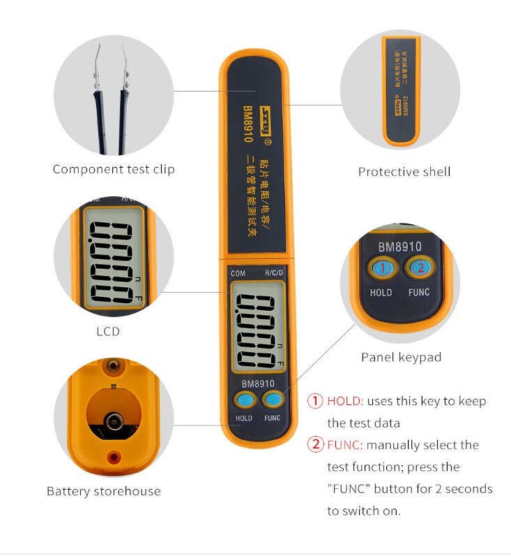 Appareil de contrôle capacitif d'élément de correction de mètre BM8912 diode multimètre intelligent de résistance de correction d'essai BM8910/BM8912