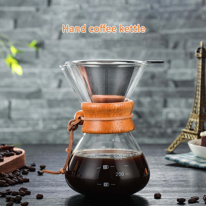 High-Temperature Resistant Glass Coffee Maker Coffee Pot Espresso Coffee Machine with stainless Steel 400ml Glass Coffee Pot