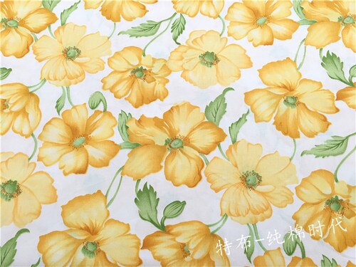Tela de sarga de algodón con estampado de flores amarillas para ropa de cama de manualidades, telas de costura y patchwork, telas de confección de ropa a la: Transparente / 50x80cm