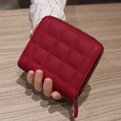 Femmes portefeuilles courts en cuir PU femme Plaid sacs à main Nubuck portefeuille porte-cartes femme petit portefeuille à fermeture éclair avec porte-monnaie: Wine Red