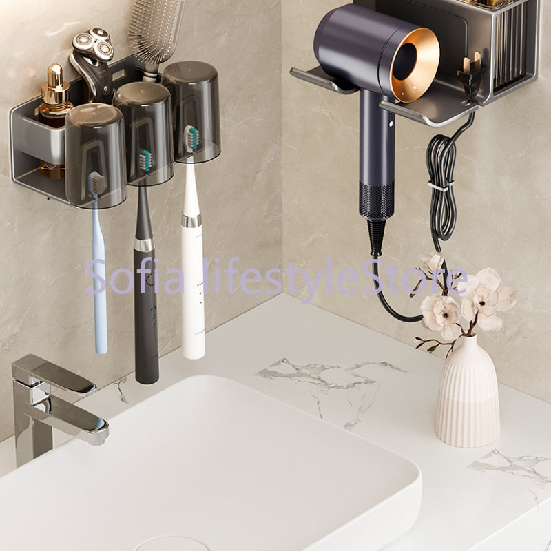 Soporte de aluminio para secador de pelo, estante montado en la pared para baño, estantes de almacenamiento, accesorios, soporte para cepillo